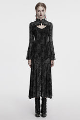 Grey Long Sleeves Print Hollow Mesh Women's Gothic Slip Dress with Cape